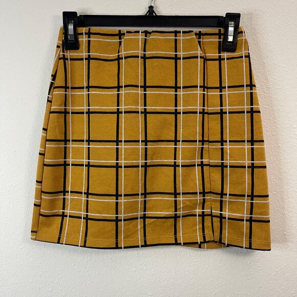 Girls Yellow Plaid Mini Skirt With Slit Detail By Popular Basics Size S - Picture 3 of 9